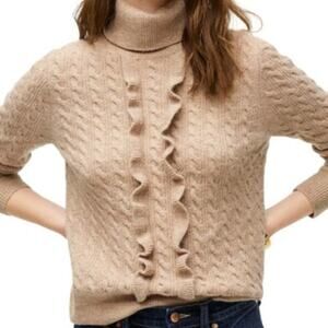 J. Crew Womens Ruffle Front Cable Knit Turtleneck Sweater Size M Supersoft Yarn